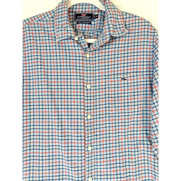 Vineyard Vines San Marino Slim Shirt Mens  MBlue Plaid Whale Button Up Tucker - Picture 2 of 11